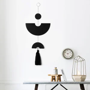 Black Boho Dream Catcher Wall Art – Geometric Macrame Tassel Farmhouse Bedroom Decor