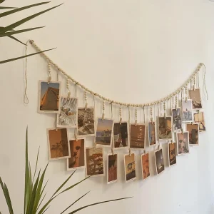 Boho Macrame Photo Wall Hanging – Wooden Beads Tapestry Home & Room Decor