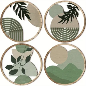 Bohemian Wall Art Set (4pcs) – Wooden Geometric Hanging Decor for Nursery & Farmhouse Room