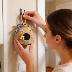 Cute Bee Wall Ornament – Rustic Honey Bee Hive Rope Decor for Kitchen & Home