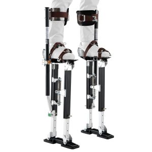 VEVOR Drywall Stilts 485-790 mm, 103 kg Load Capacity Work Stilts with Double Springs, Non-Slip Footplates & Tension Strap, Adjustable Aluminium Stilts for Drywall, Ceiling Construction, Construction